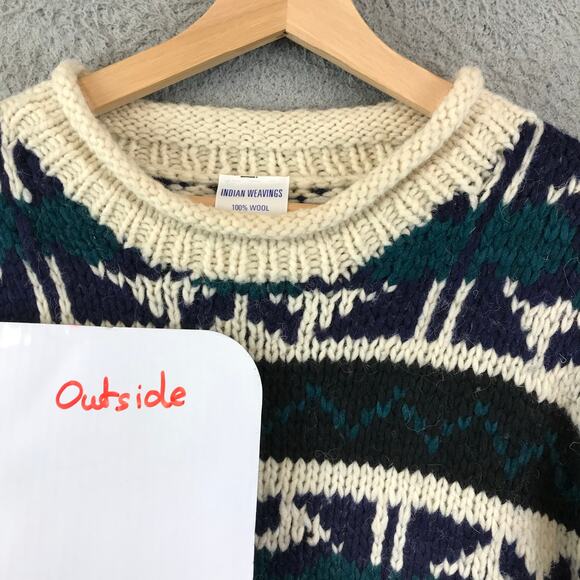 Vintage Mens Hand Knit Print Sweater Chunky Wool Winter size L - Picture 9 of 9